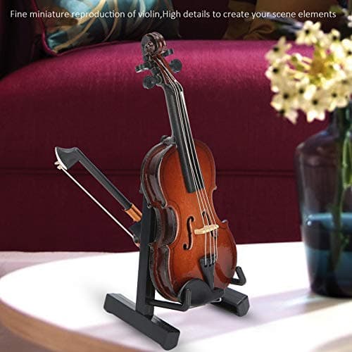 Mini Wooden Violin Model with Stand & Decor Ornaments