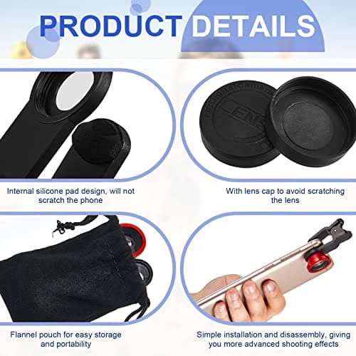 3-in-1 Universal Camera Lens Kit for Smartphones: Fisheye, Macro, and Wide Angle Attachments for Video and Vlogs (2 Pack)