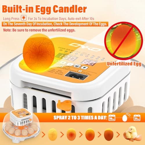 12 Incubators for Hatching Chicken, Duck, Quail & Goose with Automatic Turning & Humidity Control