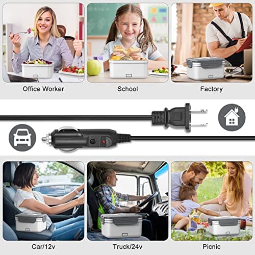 100W Ultra Quick 4-in-1 Lunch Box Heater for Adults, 12V-220V Portable Food Warmer with Fork, Spoon, and Insulated Bag