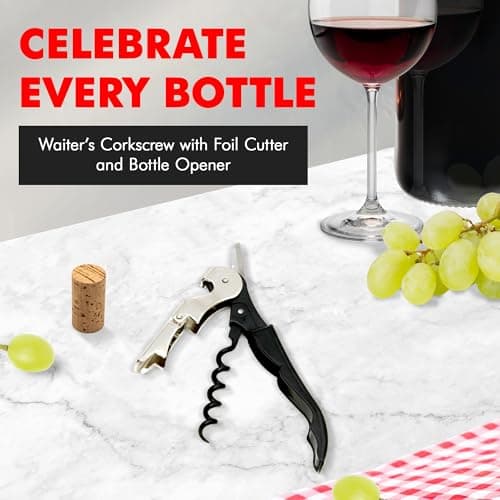 Waiters Corkscrew with Foil Cutter and Bottle Opener (5 inches, Stainless Steel/Black)