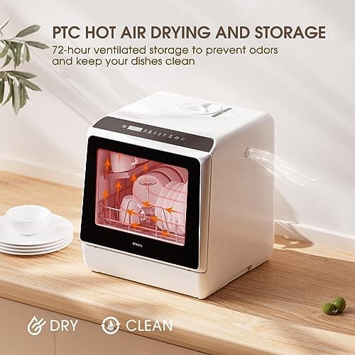 Compact Portable Countertop Dishwasher, 5-L Water Tank, 5 Wash Programs, Air-Dry, LED Light, Baby Care
