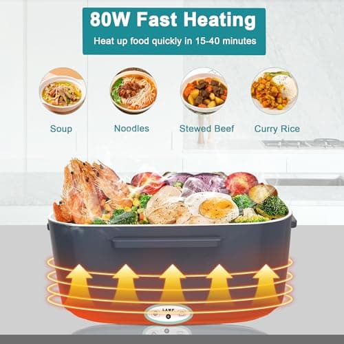 Portable Electric Heated Lunch Box for Adults: 80W 1.5L with Stainless Steel Container & Bag