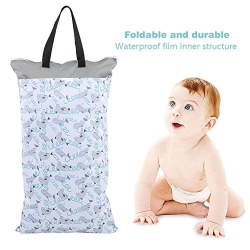 Zerodis Wet Dry Cloth Diaper Bags with Double zippers & Pockets, Hanging Wet Pail Ideal for Beach & Gym