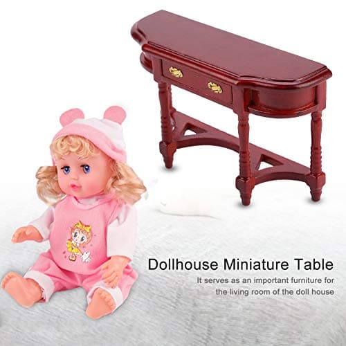 Zerodis 1:12 Scale Mini Dollhouse Half-Round Table - Wooden Furniture for Kids' Pretend Play