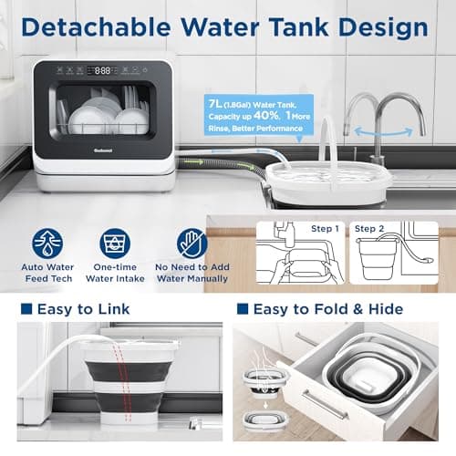 7L Portable Countertop Dishwasher for RV & Small Spaces, Hybrid Drying, 192℉ Hygiene, Black