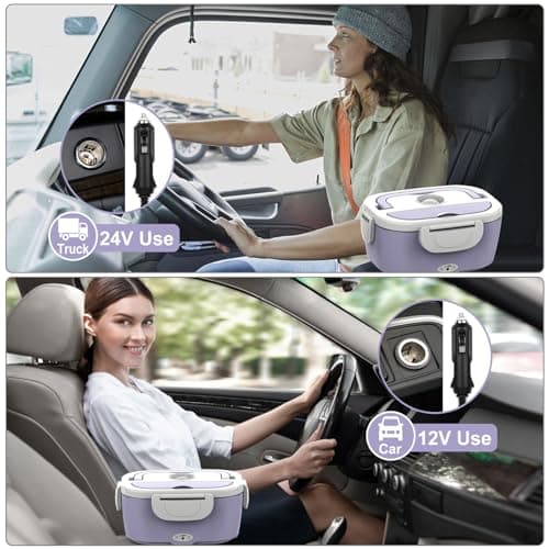 Purple 12V/24V/110V 60W-80W Heated Lunch Box, Portable Food Warmer with Removable 304 SS Container