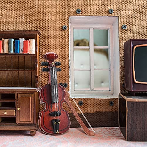 Chalyna Miniature Wooden Violin Model for Dollhouse - 2 Pieces (2.56 x 0.98 x 0.39 Inch)
