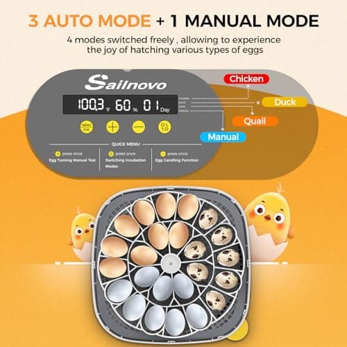 Sailnovo 24 Egg Incubators with Automatic Turning & Humidity Display - Grey