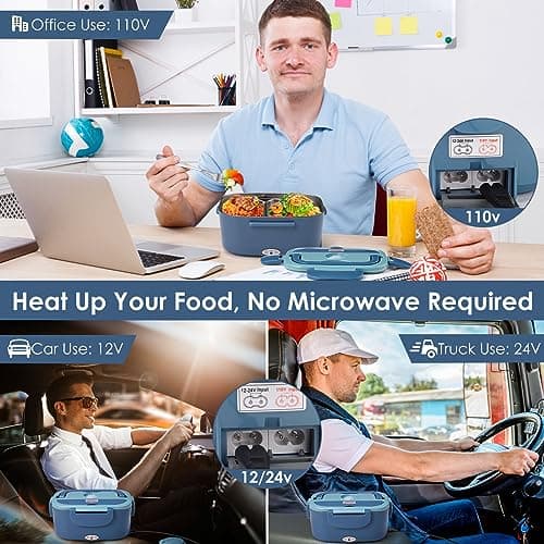 Portable 12V 24V 110V Heated Lunch Box with 1.5L Removable 304 SS Container