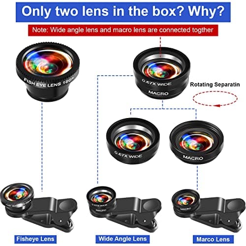 3-in-1 Universal Camera Lens Kit for Smartphones: Fisheye, Macro, and Wide Angle Attachments for Video and Vlogs (2 Pack)
