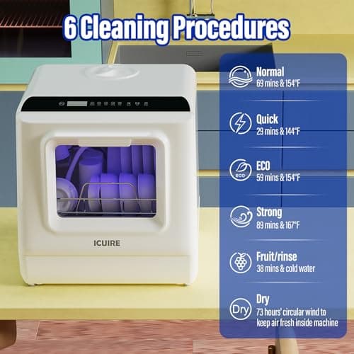 Portable Countertop Dishwasher with 5L Water Tank, 6 Programs - No Hookup Needed (Apartment/Dorm/Motorhome)