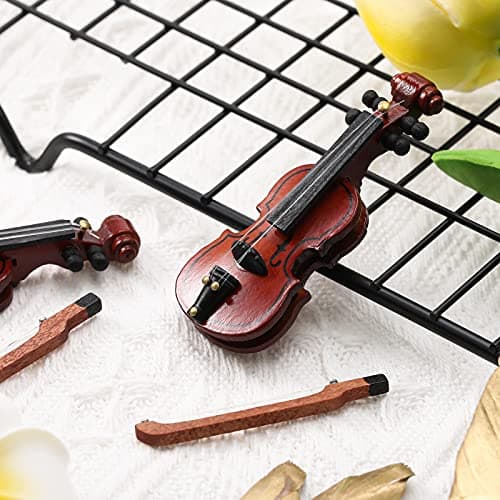 Chalyna Miniature Wooden Violin Model for Dollhouse - 2 Pieces (2.56 x 0.98 x 0.39 Inch)