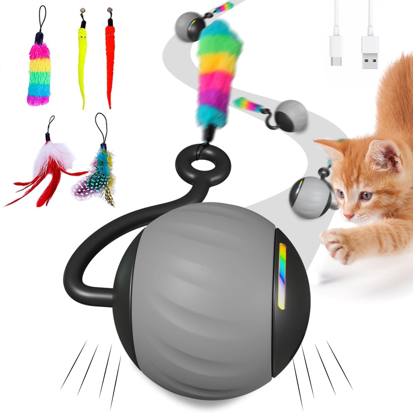 Interactive Cat Toy for Indoor Cats: DIY Moving Cat Ball Toy with LED Lights
