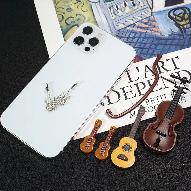 Miniature Violin Ornament with Stand, Bow, and Case - Ideal Musical Decor for Cell Phone Cases, Homes, and Collectors