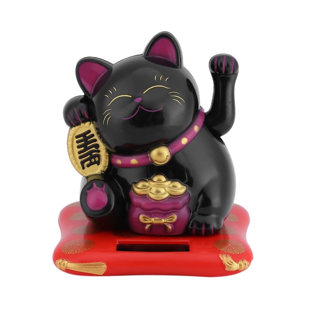 Black Solar Powered Waving Arm Cat Home Decor