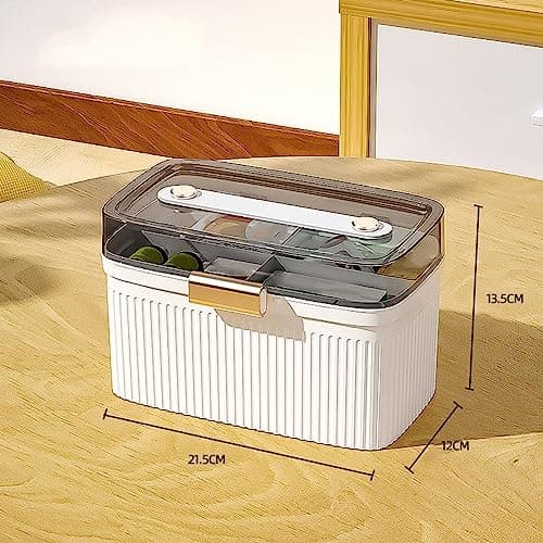 Zerodis Portable Medicine Box for Family First Aid, Double Layer with Security Lock