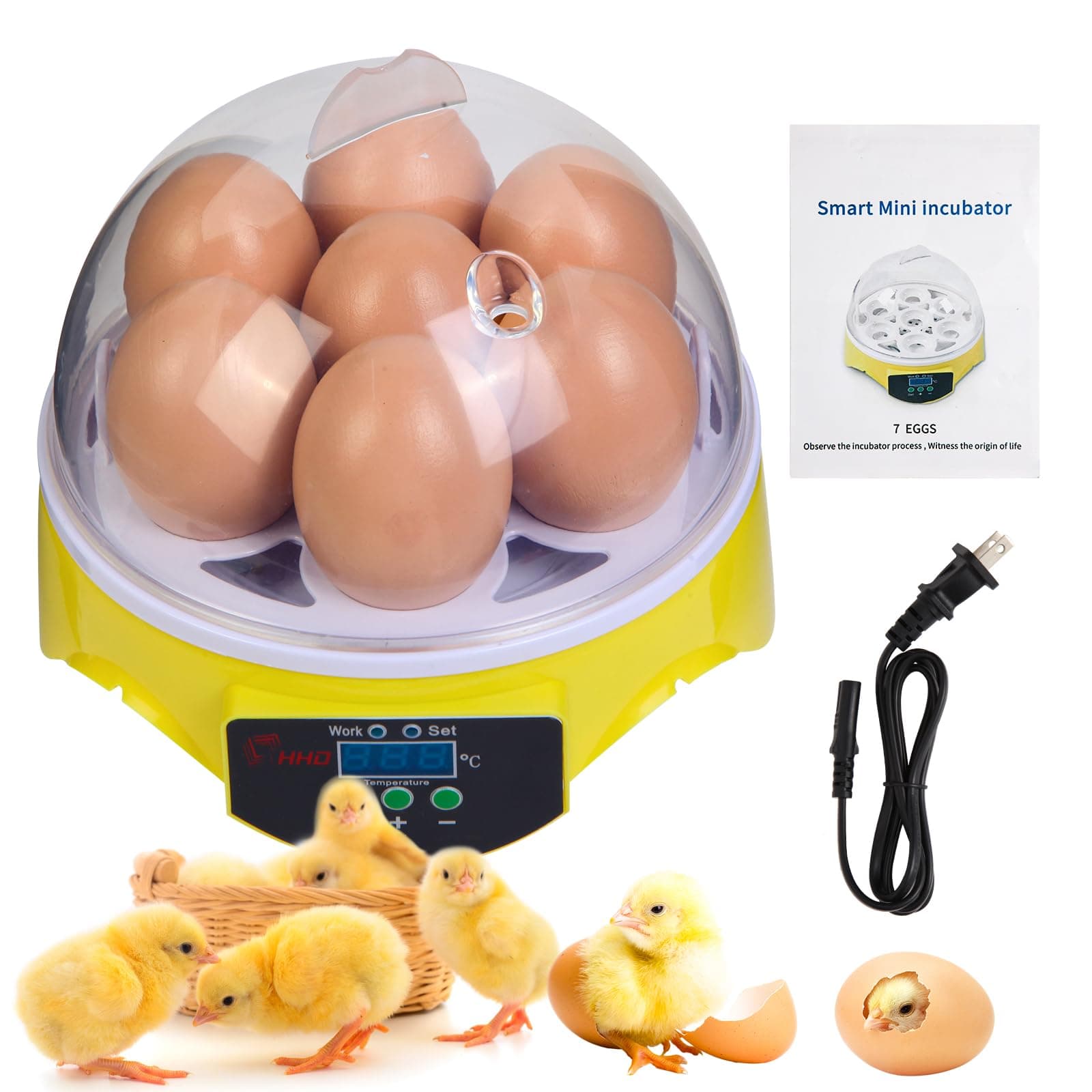 7-Egg Incubator with 360° View and Manual Temp Control for Hatching Eggs