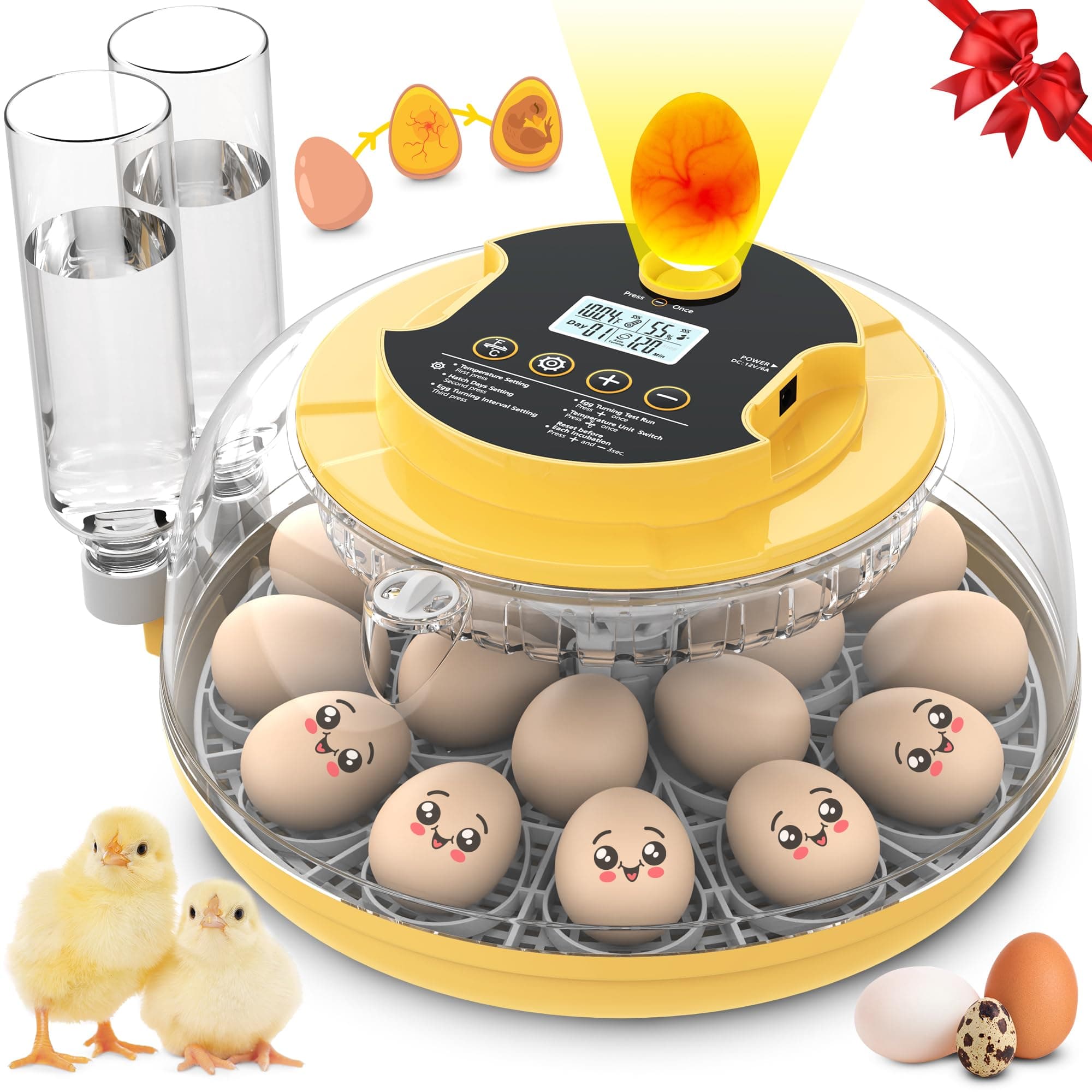 18-Egg Incubator with Auto Turning & Humidity Control, 360° View for Hatching Eggs