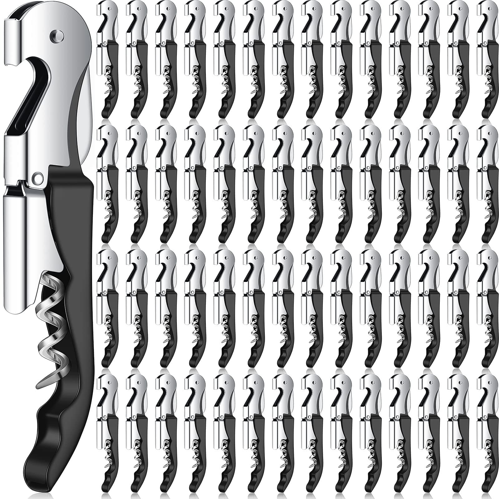 Black 100 Pack Heavy Duty Waiter's Corkscrew with Foil Cutter Wine Opener