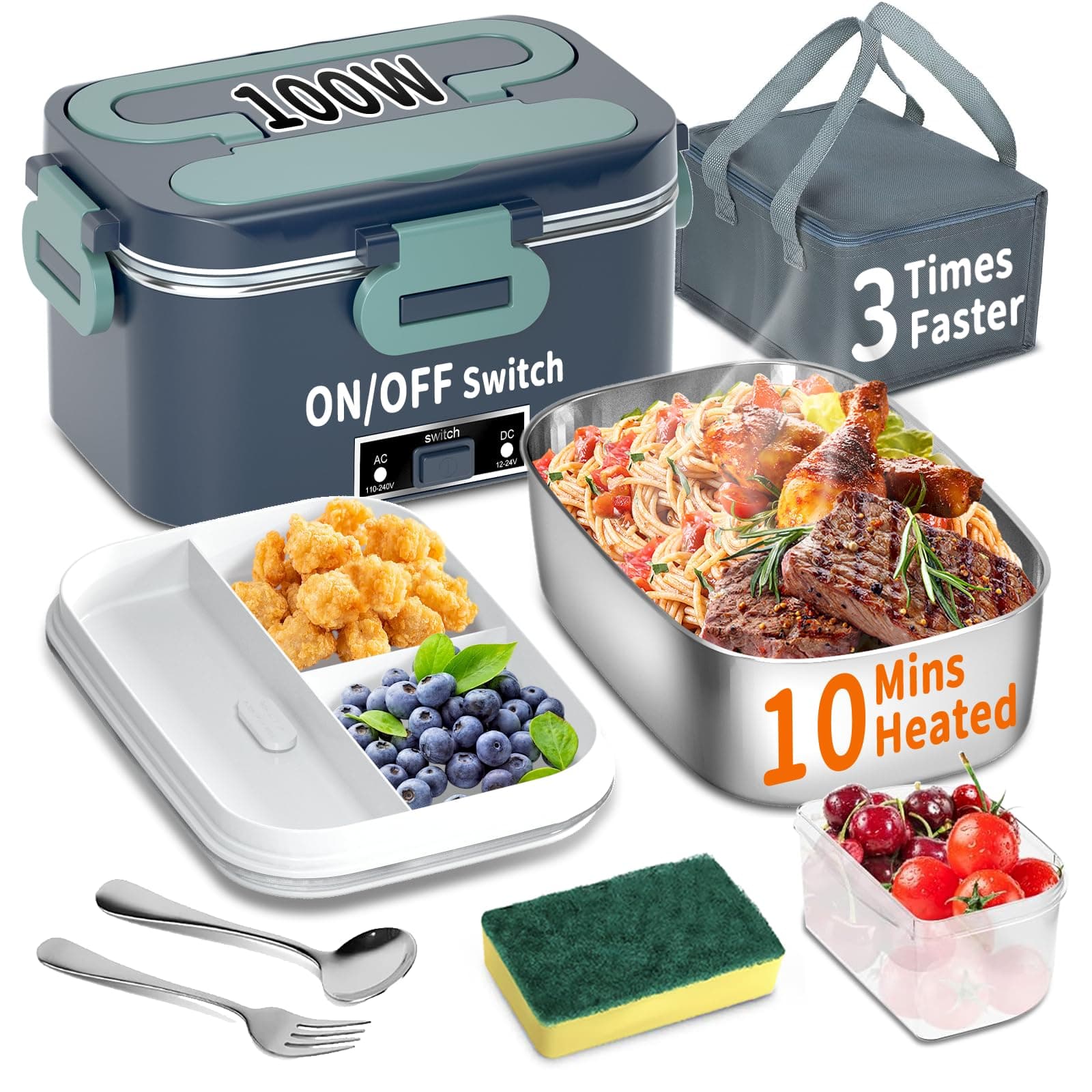 1.8L 100W Fast Self-Heating Lunch Box for Adults Blue