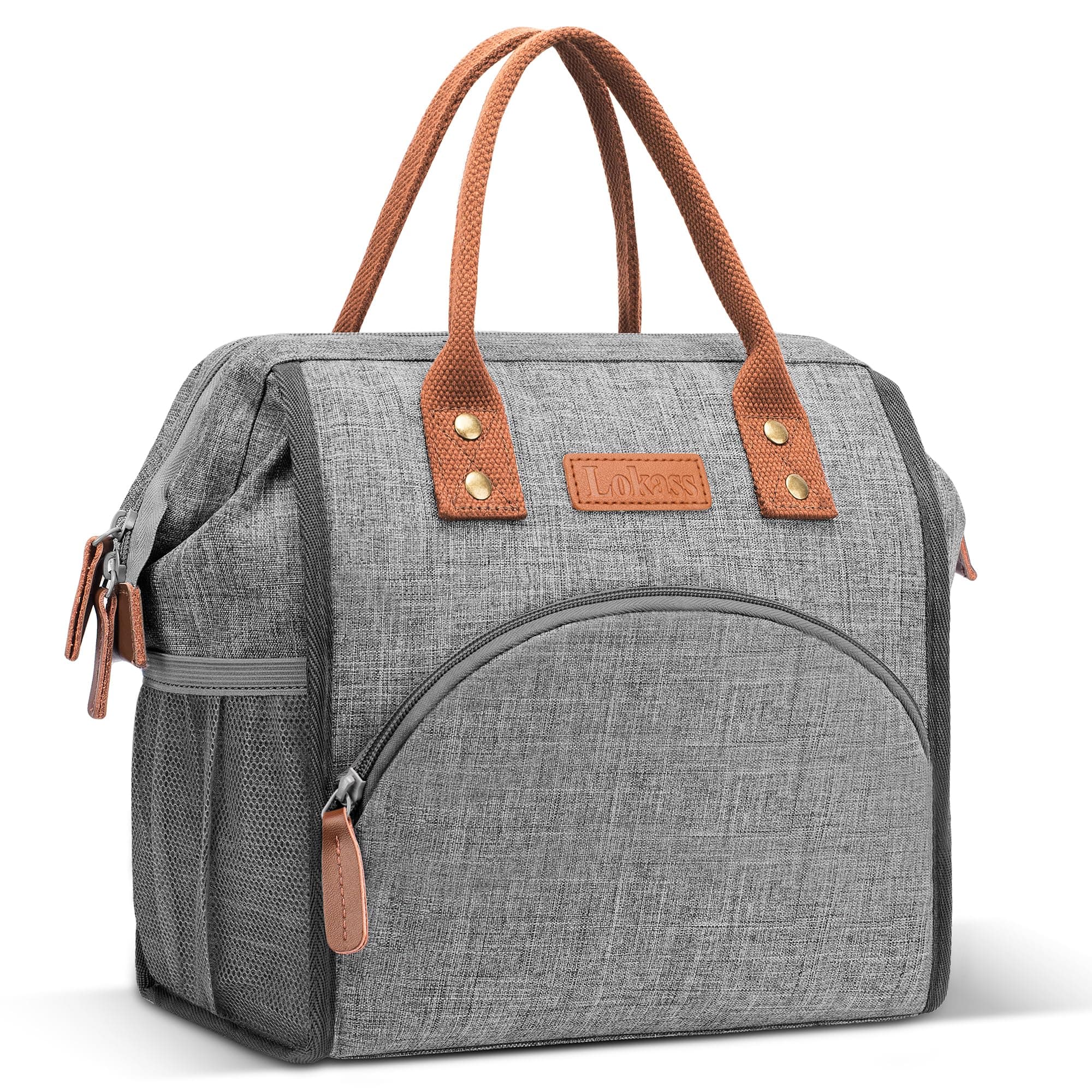 LOKASS Insulated Lunch Bag, Durable Nylon Snacks Organizer, Grey