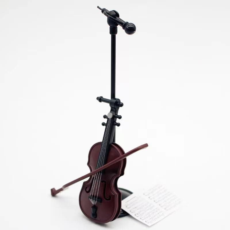 Miniature Violin Ornament with Stand, Bow, and Case - Ideal Musical Decor for Cell Phone Cases, Homes, and Collectors