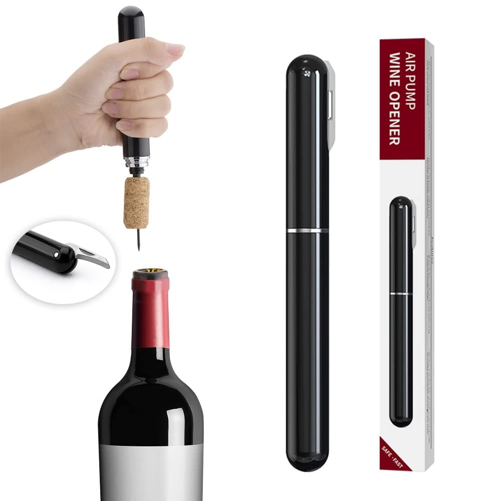 IPEROT Wine Bottle Opener, IPEROT Air Pressure Wine Corkscrew With Cutting Wine Bottle Foil Knife, Effortlessly Open Wine Bottles Without Damaging Corks, Easy-to-Use(Black)
