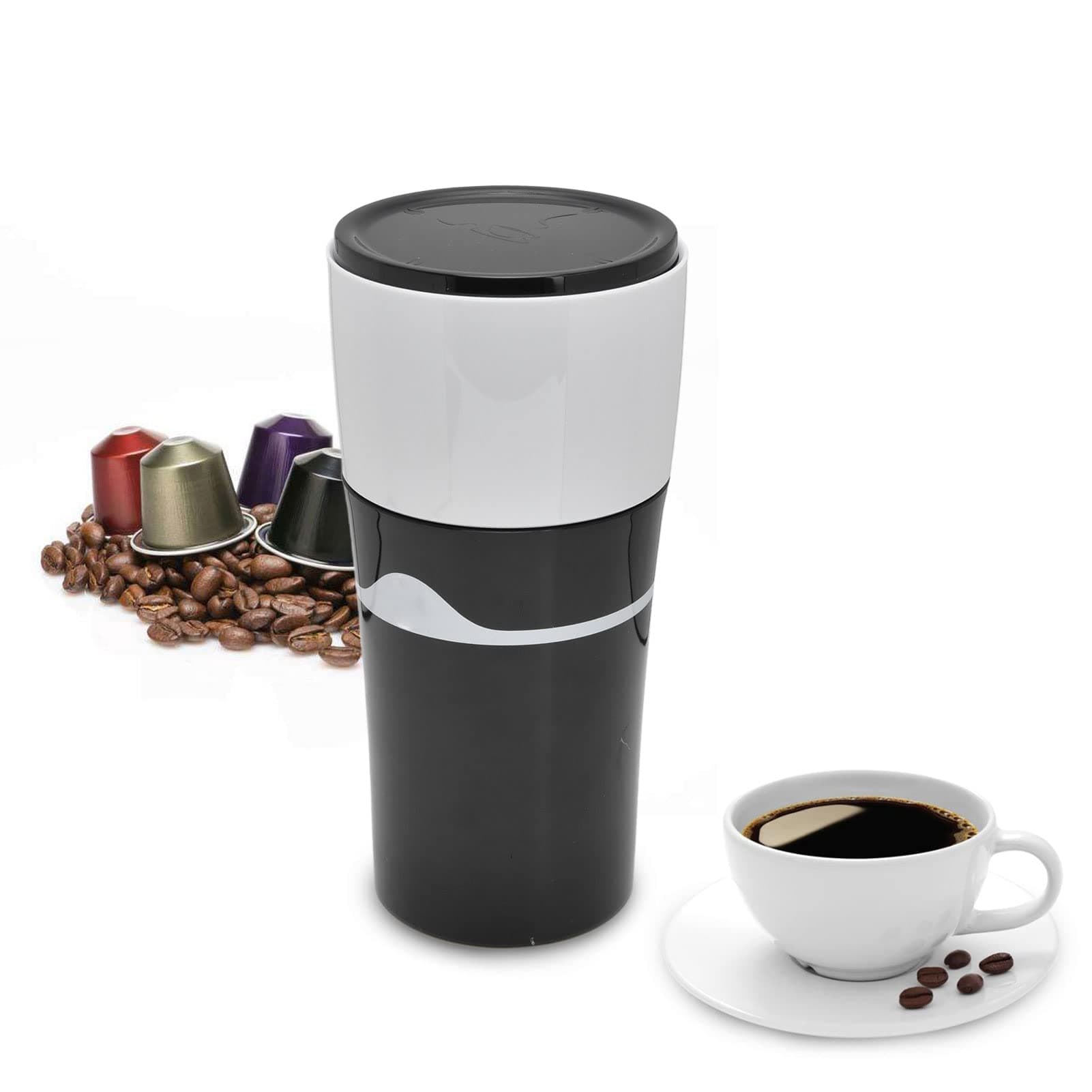 Portable Drip Coffee Maker for K Cup Capsules (Black and White)
