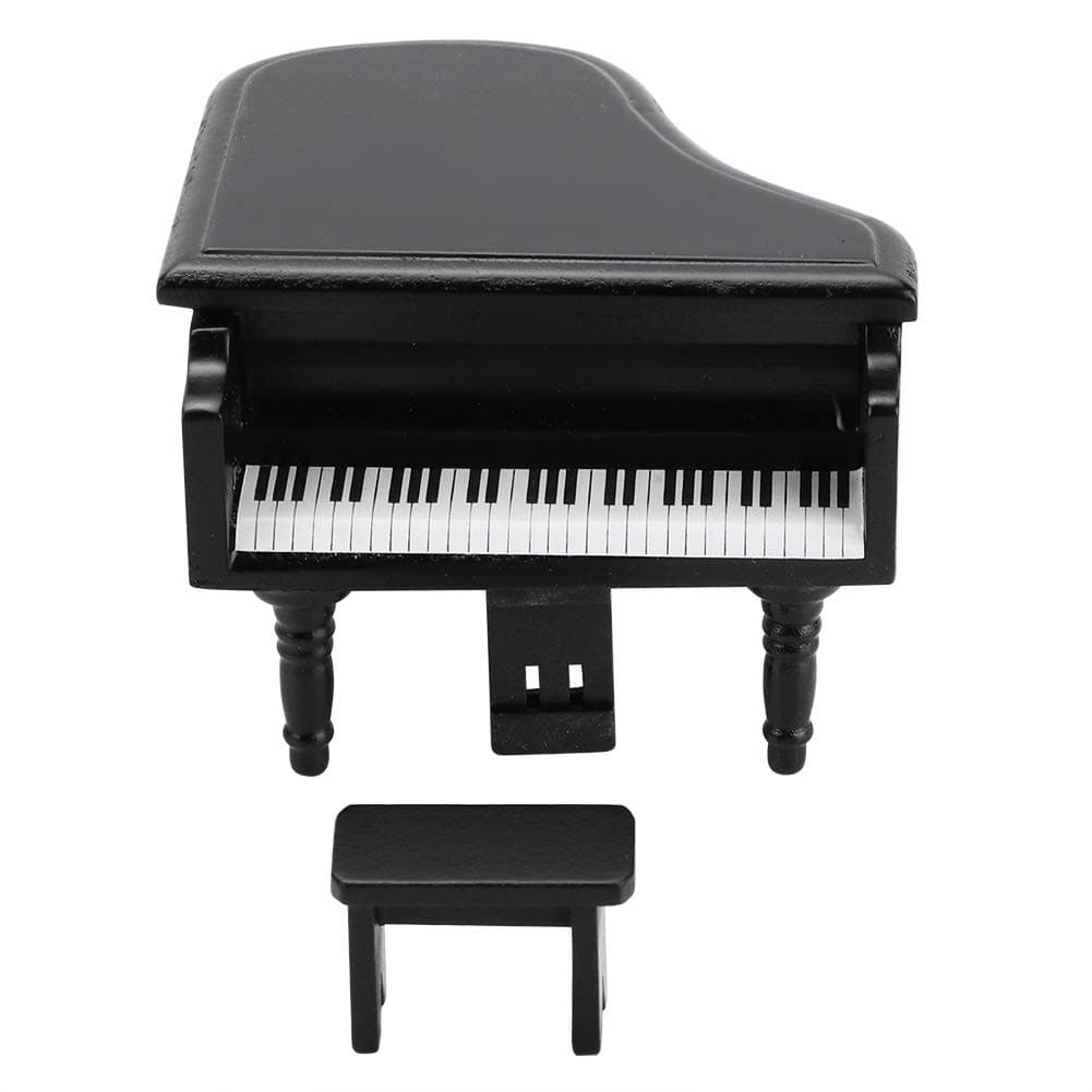 1:12 Black Grand Piano Dollhouse Ornament Stool Accessories