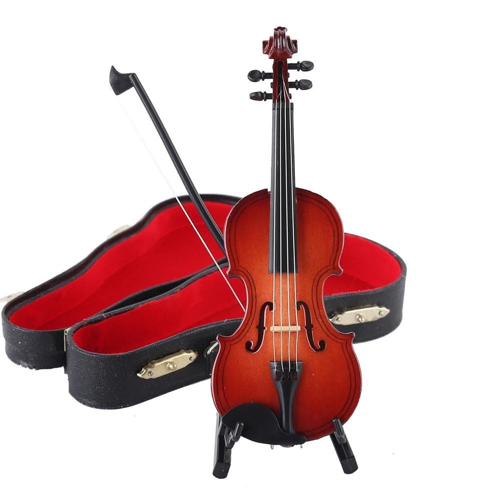 Mini Wooden Violin & Cello with Case, Bow & Stand Home Decor Ornament