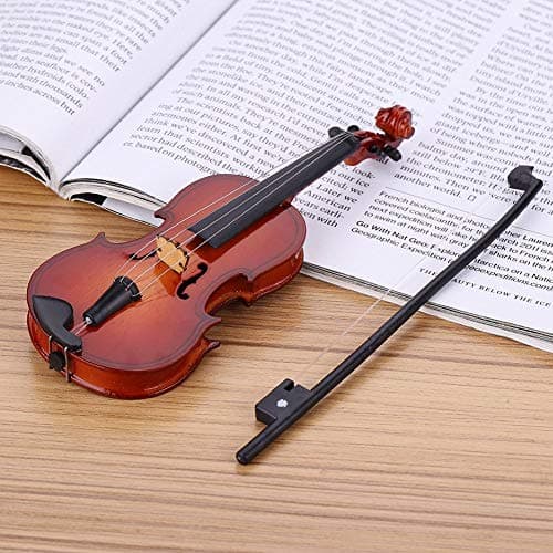 Wooden Mini Violin Model Display with Bow Stand and Case - Perfect Gift for Home Office Decoration, Birthdays, and Valentine's Day