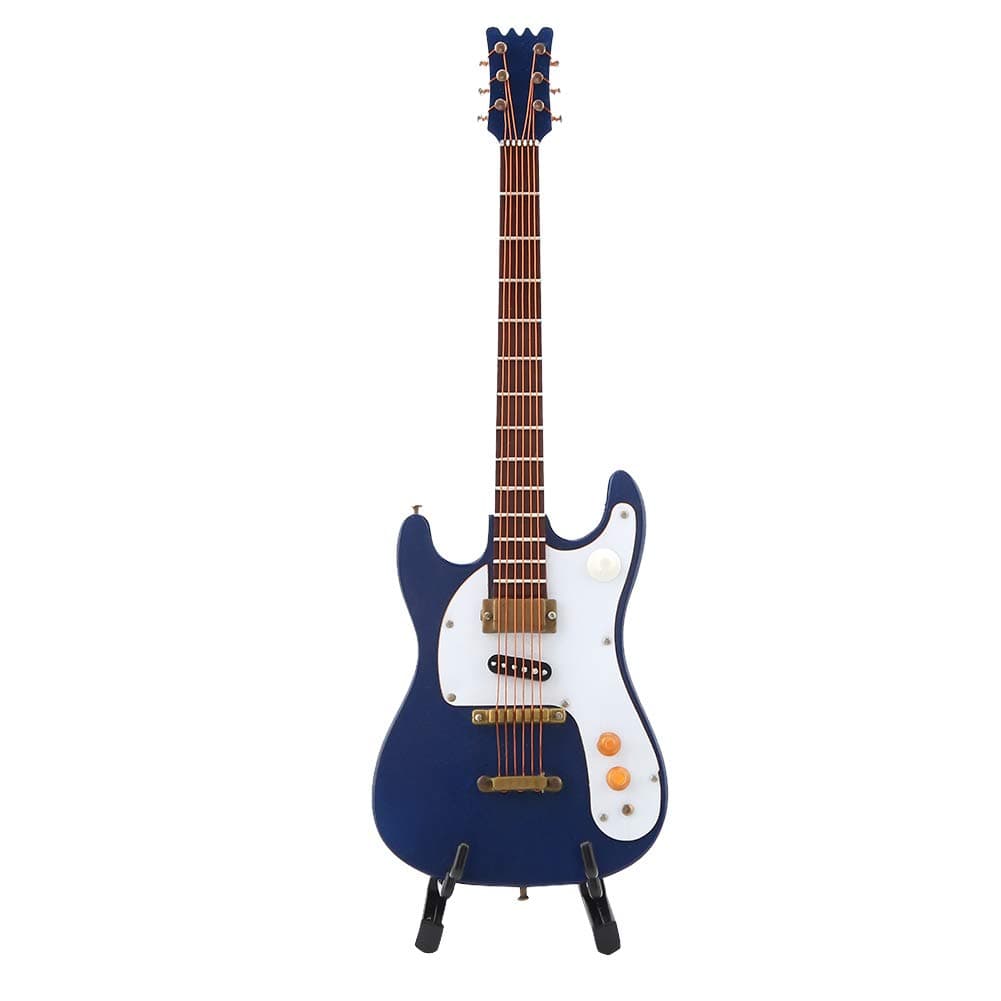 Zerodis Mini Wooden Electric Guitar Model with Display Stand for Dollhouses and Home Decor