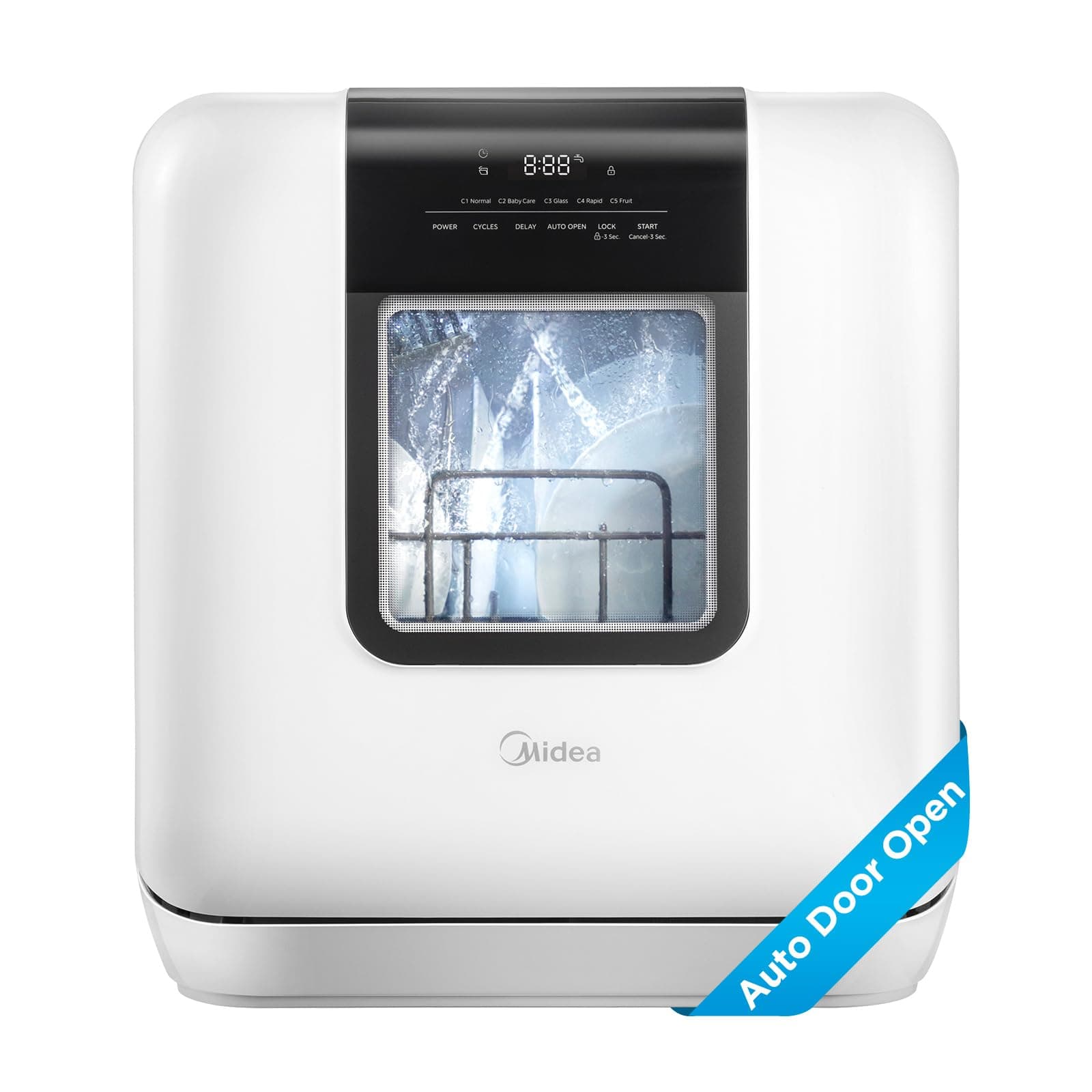 Midea Portable Countertop Dishwasher 6L, 5+2 Programs, White