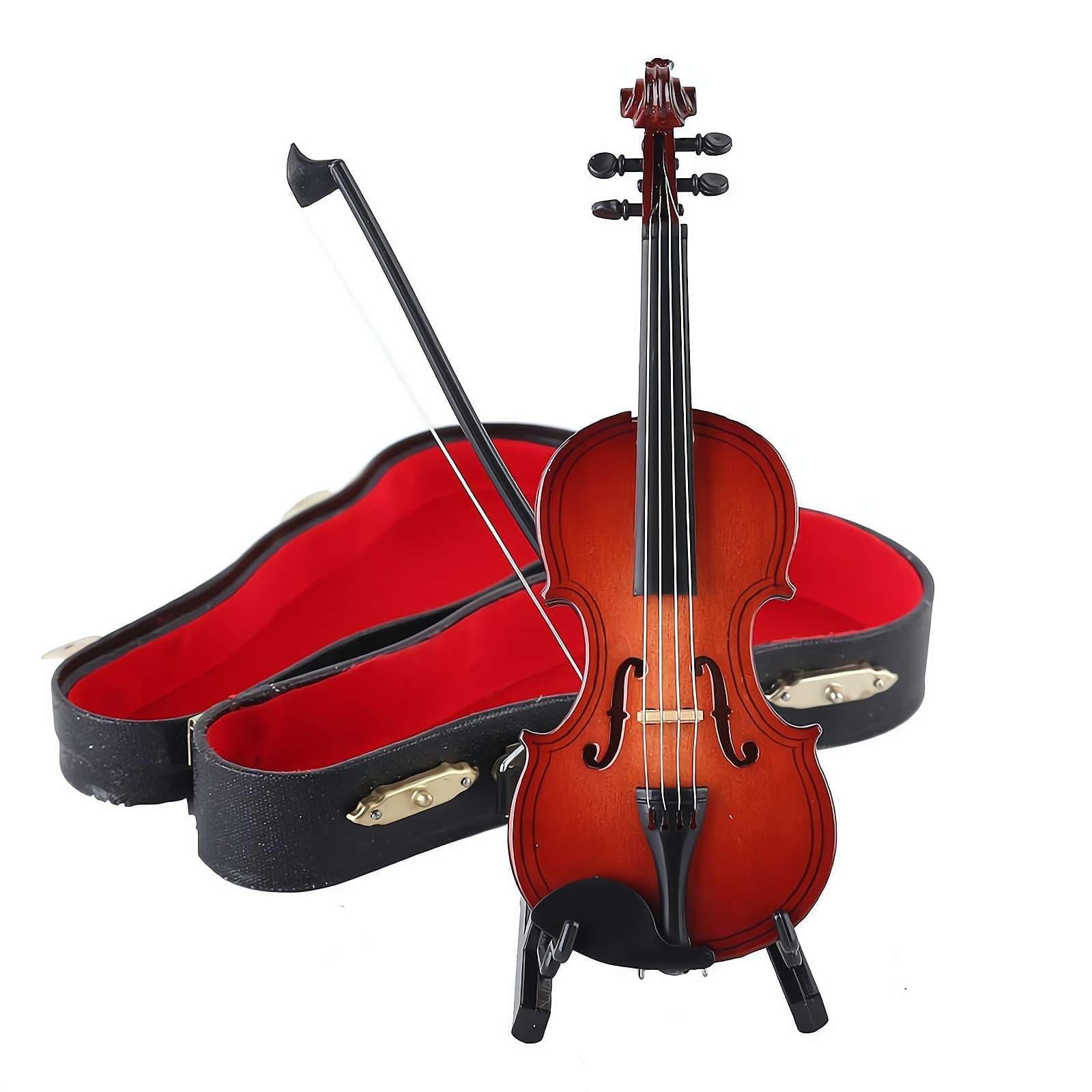 Wooden Mini Violin with Stand, Musical Dollhouse Model & Gift