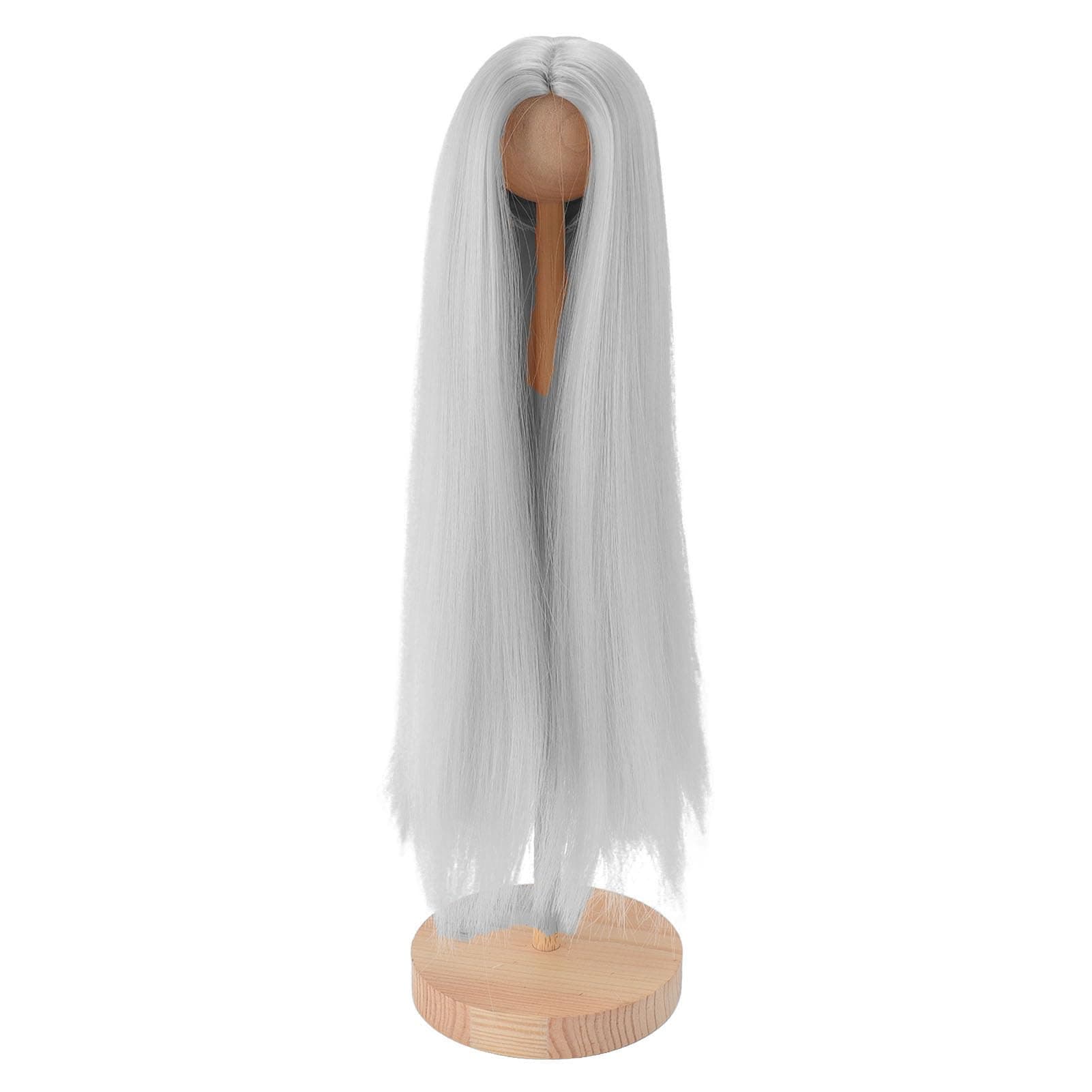 Doll Wig with Silver Grey Long Hair for 7.3-8.3in Head Circumference