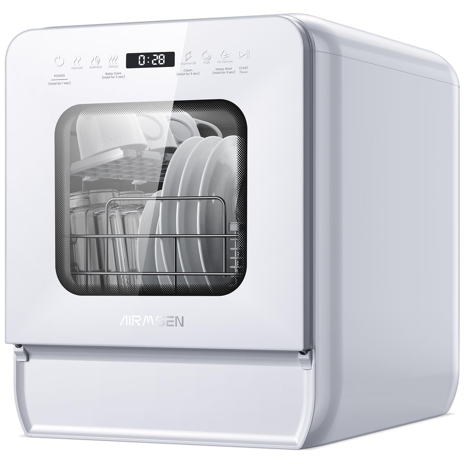 AIRMSEN 14.6" Ultra-Narrow 5L Portable Countertop Dishwasher, 9 Programs, White