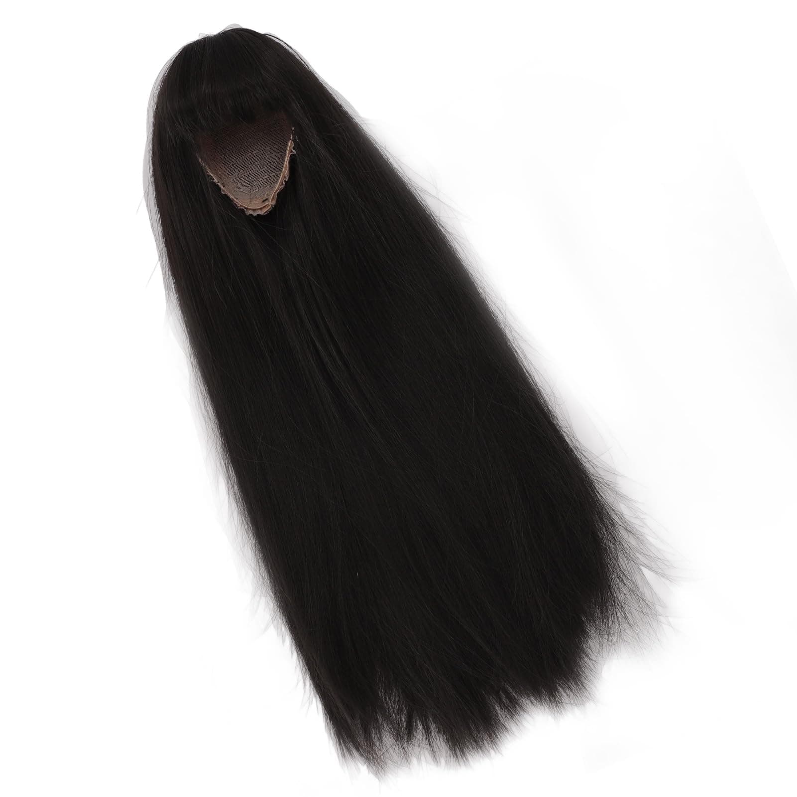 1/4 Scale Black Long Straight Wig with Bangs, Simulated Scalp Hair