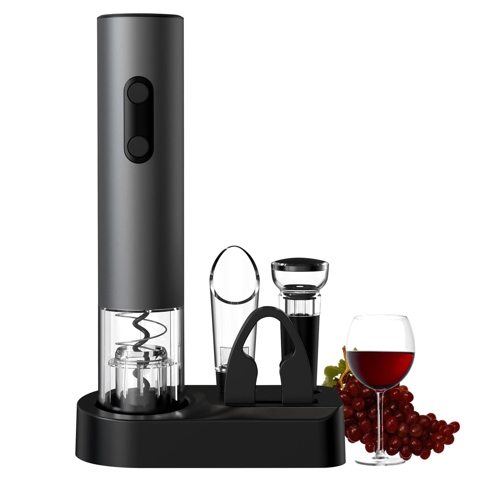 COKUNST 4-in-1 Electric Wine Opener Set – Cordless Corkscrew with Foil Cutter, Pourer, and Vacuum Stoppers – Perfect Gift for Home Parties