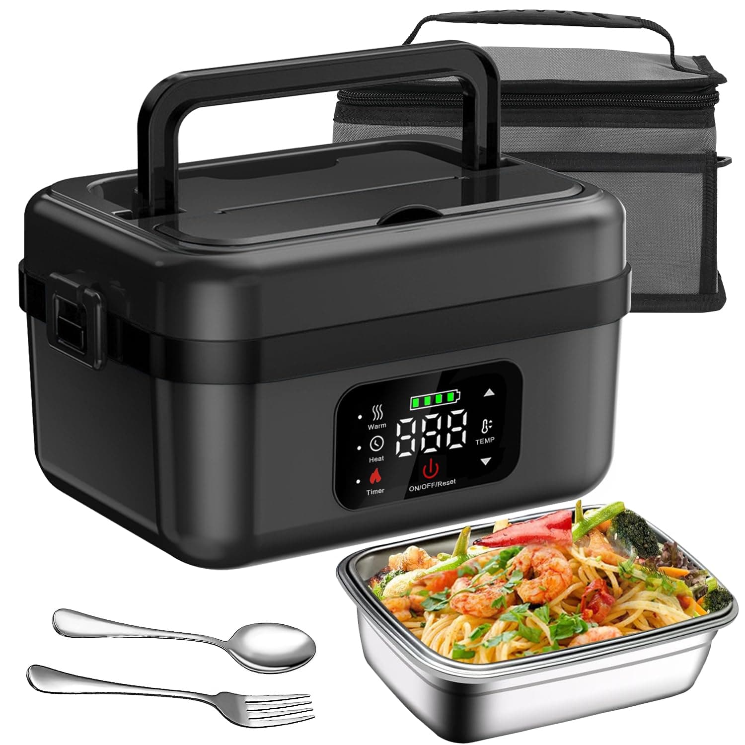 Portable Battery-Powered Heated Lunch Box for Adults, 4.2 Cups Leak-Proof Container