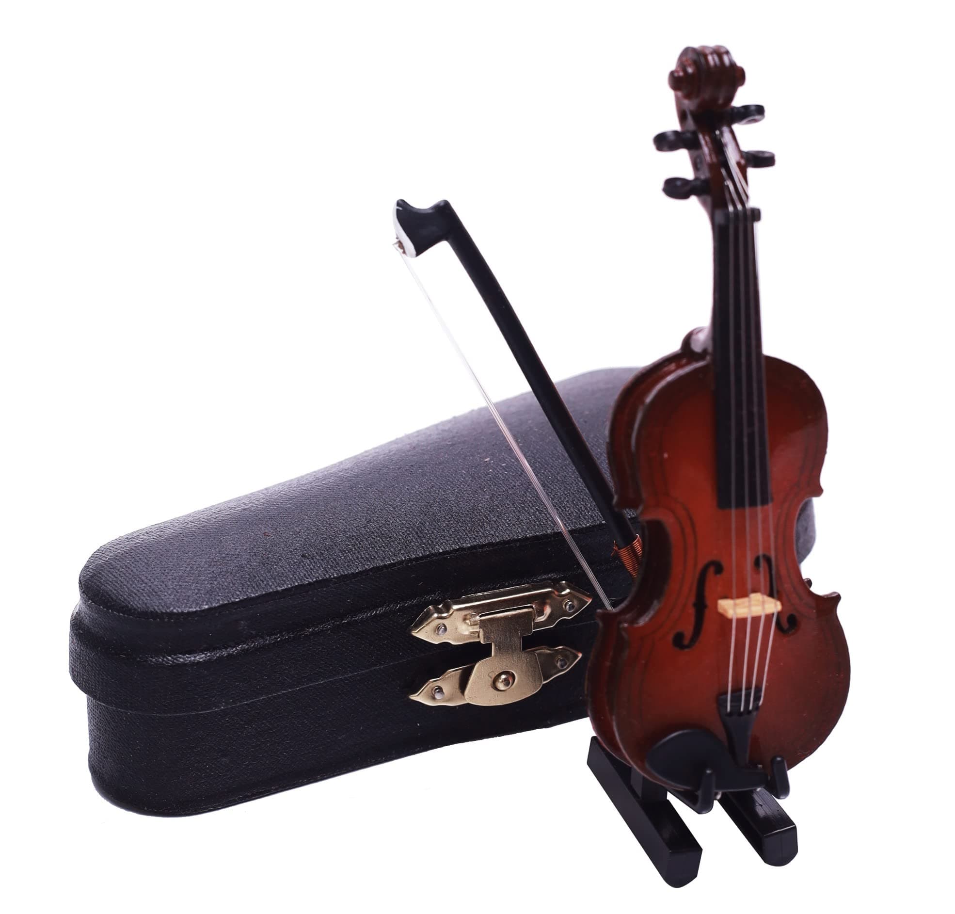 Mini Violin with Stand and Bow for Dollhouse Decoration