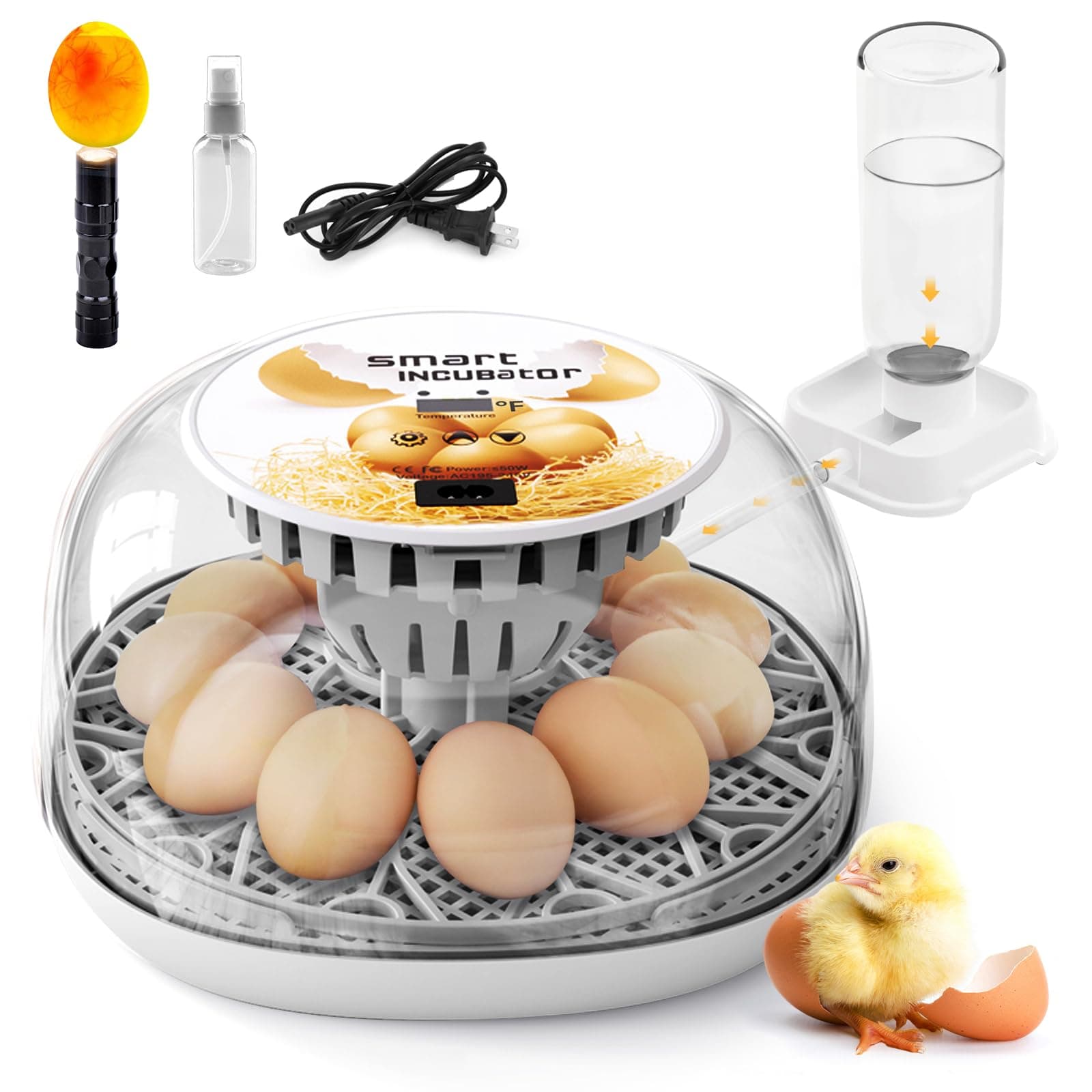Automatic 12-Egg Incubator with 360° Window and Smart Display for Chick Hatching
