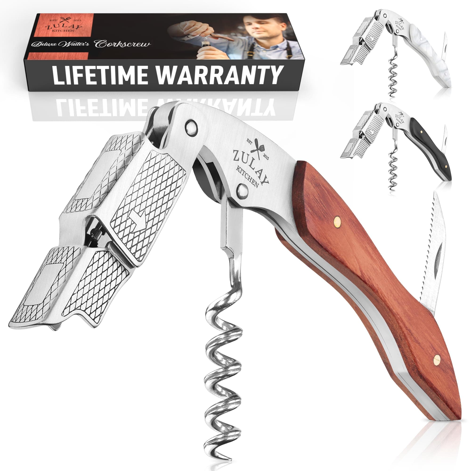 Zulay Premium 420 Stainless Steel & Rosewood Wine Opener with Foil Cutter