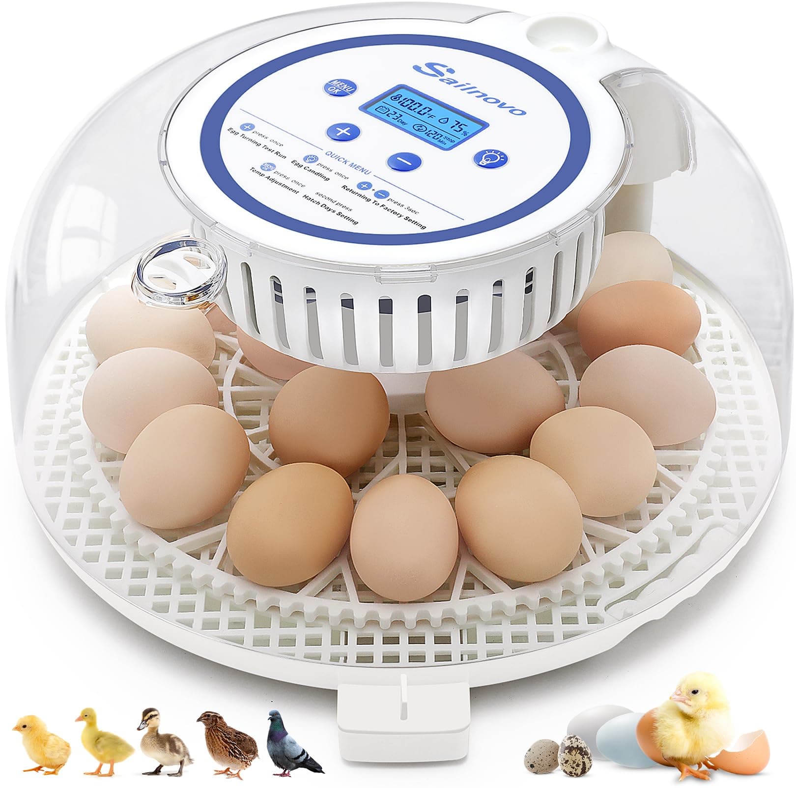 Sailnovo Automatic Egg Incubator with Turning, Humidity Display & Candler (Blue)