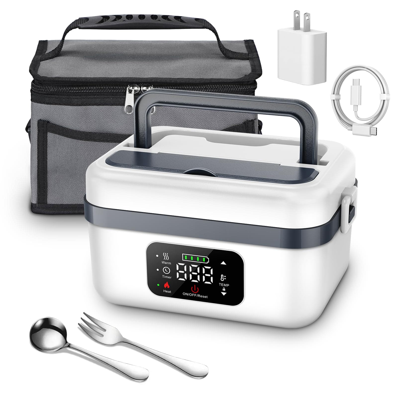 Cordless Rechargeable Self-Heating Lunch Box, 1L Insulated Travel Warmer for Men Women