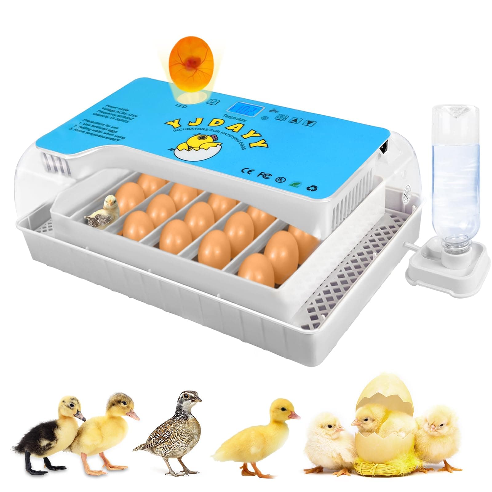 15-35 Egg Incubator with Auto Turning & LED Temp Display for Poultry (Blue)