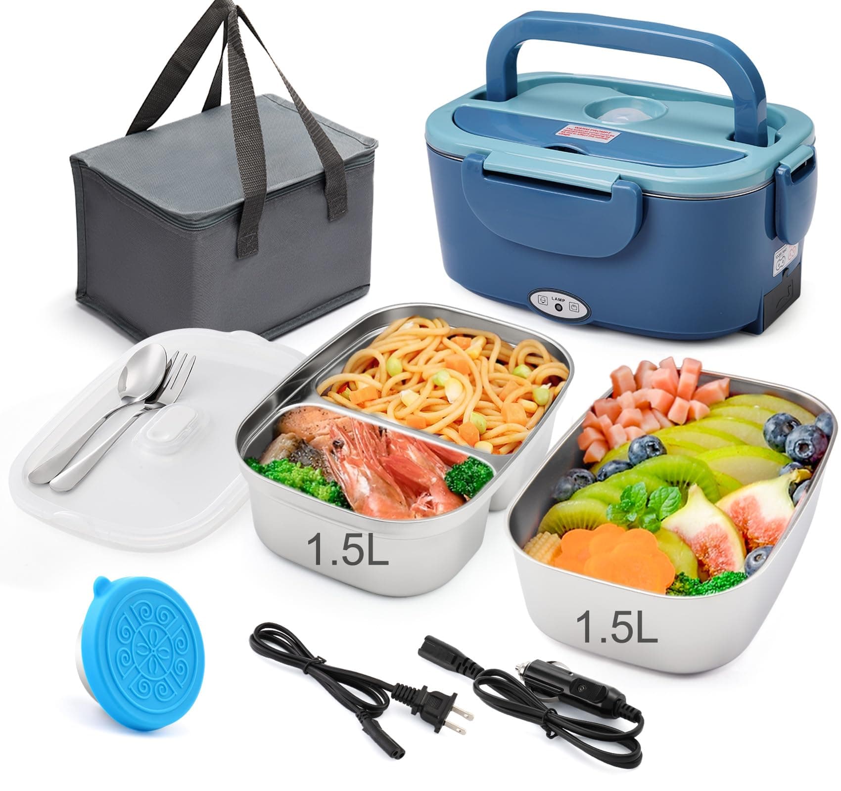 Dual 1.5L 80W Portable Electric Lunch Box for Adults & Truck Workers