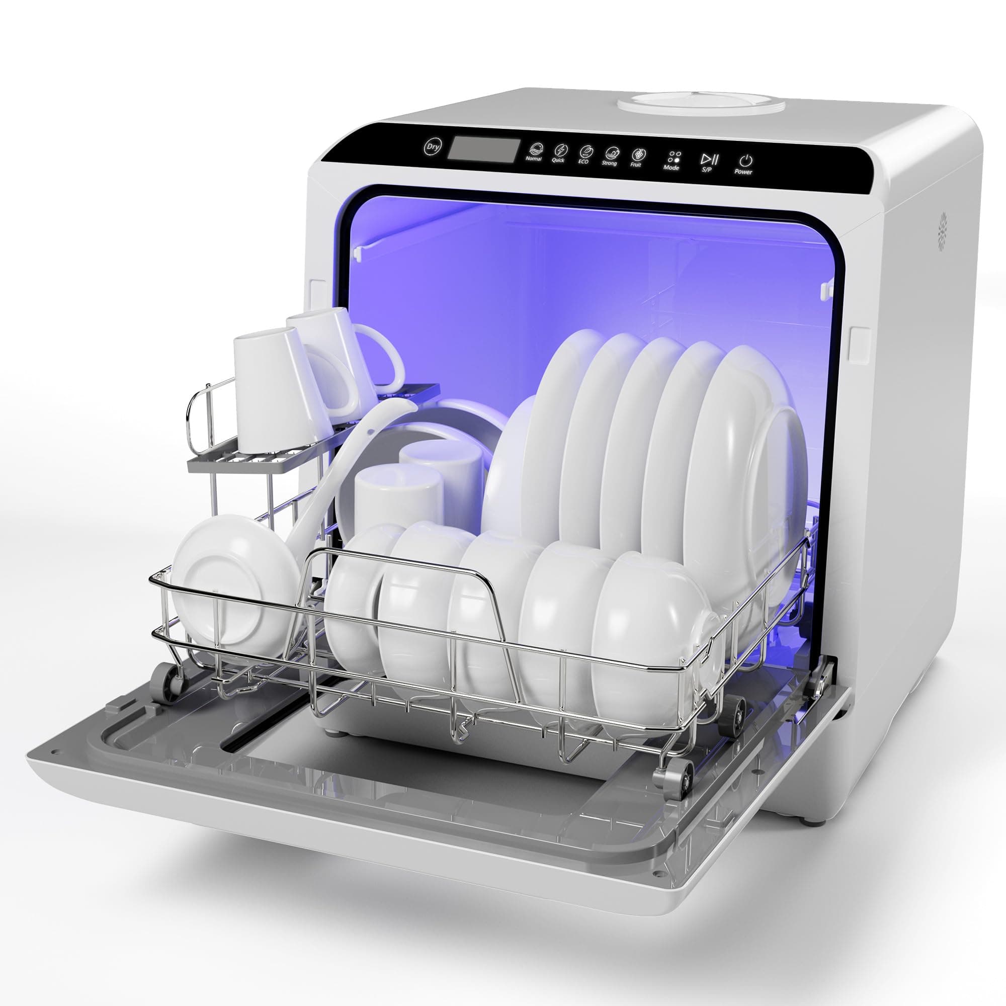 Portable Countertop Dishwasher with 5L Water Tank, 6 Programs - No Hookup Needed (Apartment/Dorm/Motorhome)