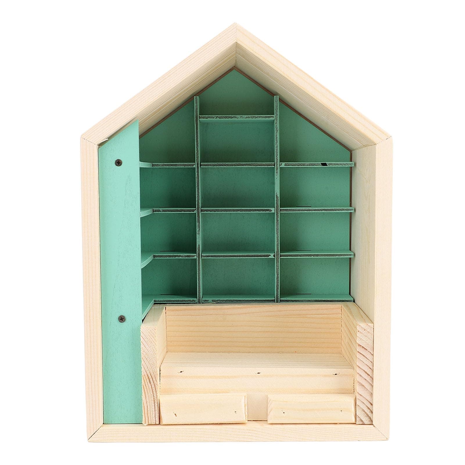 12-inch Scale Wooden Doll House Bookshelf with Engravings for Decorative Display