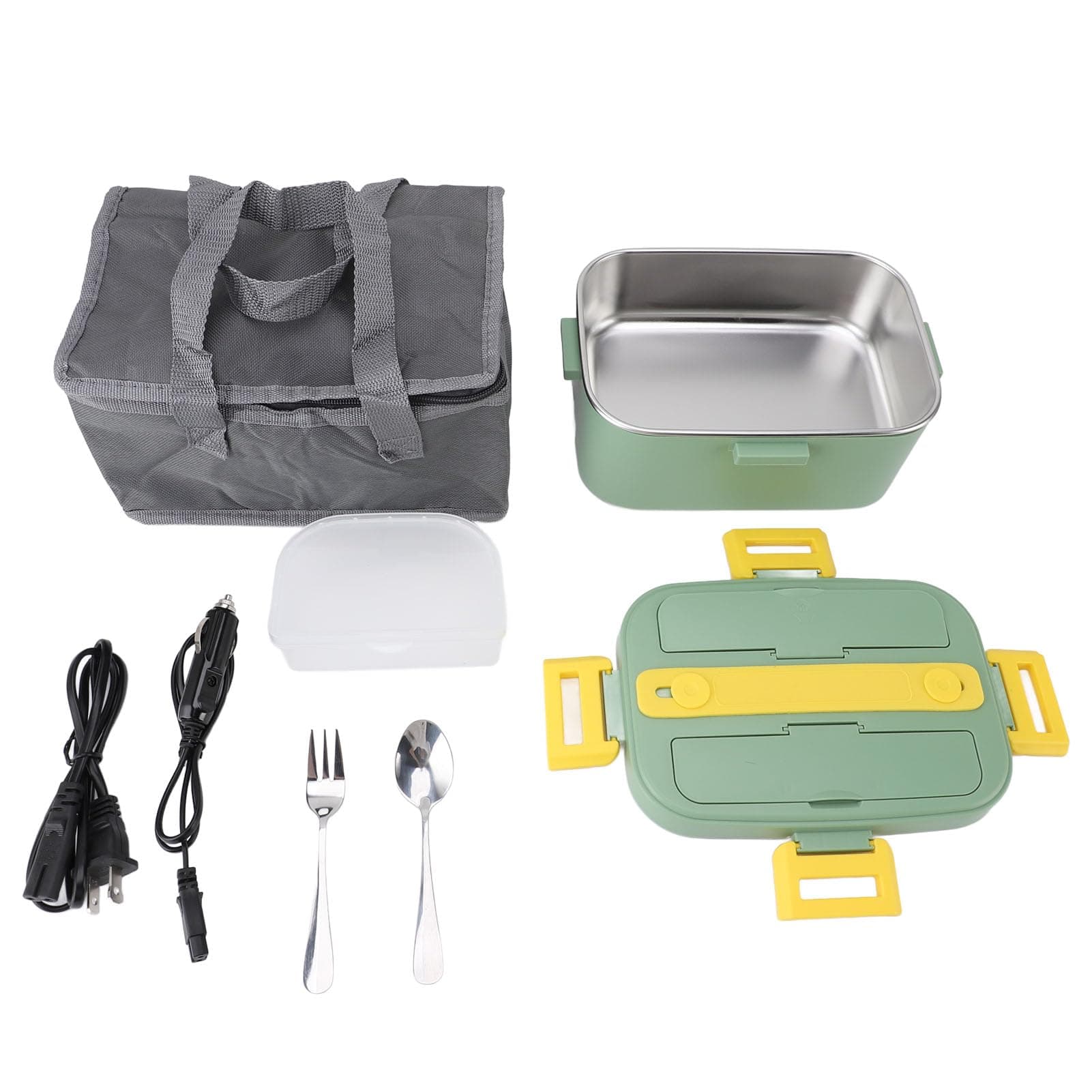 Electric Lunch Box for Food Heating, 360 Degree Circulation, No Water Fill, Lightweight and Portable (Green)